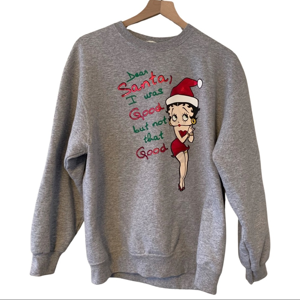 Fleischer Studios Tops Vtg 2004 Betty Boop Dear Santa Sweatshirt Gray/Red Size:L